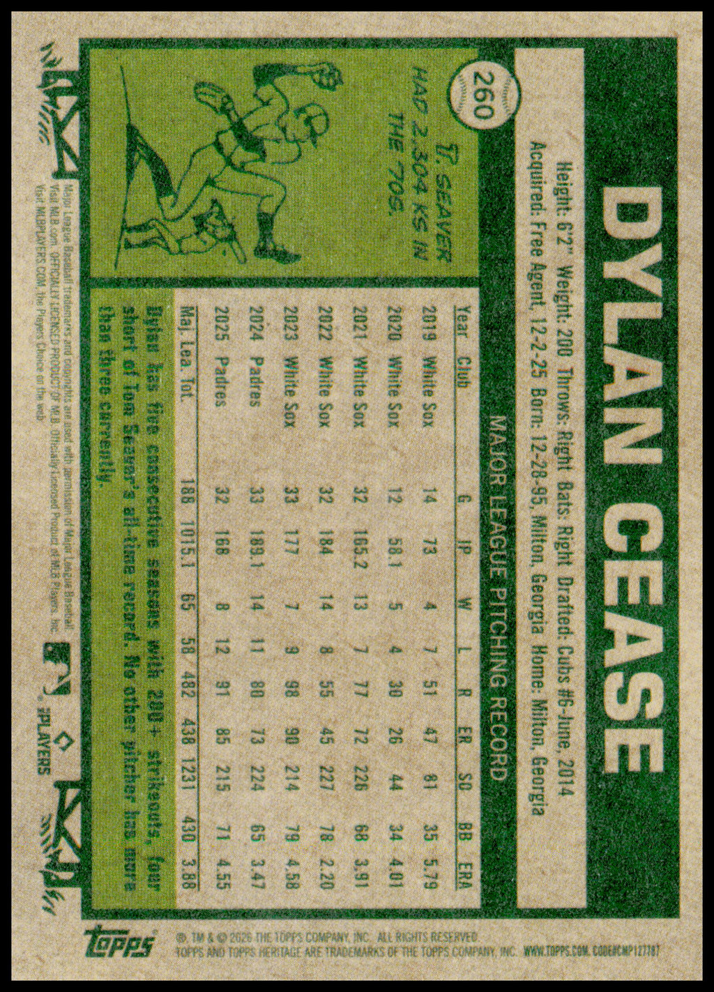 2026 Topps Heritage Dylan Cease Card