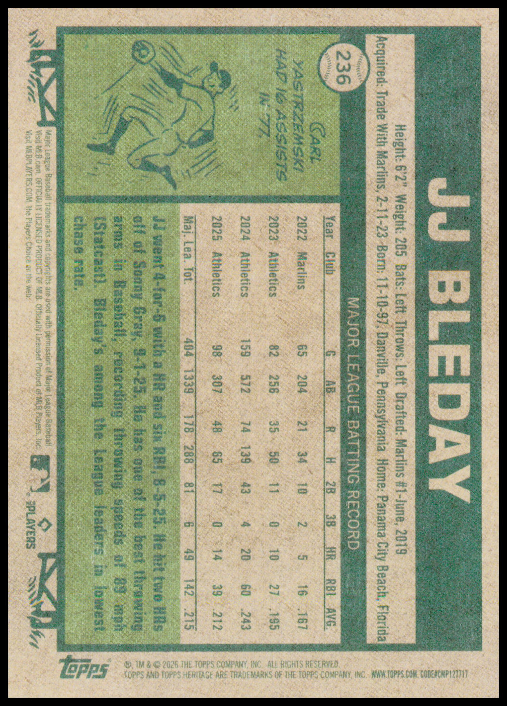 2026 Topps Heritage JJ Bleday Card