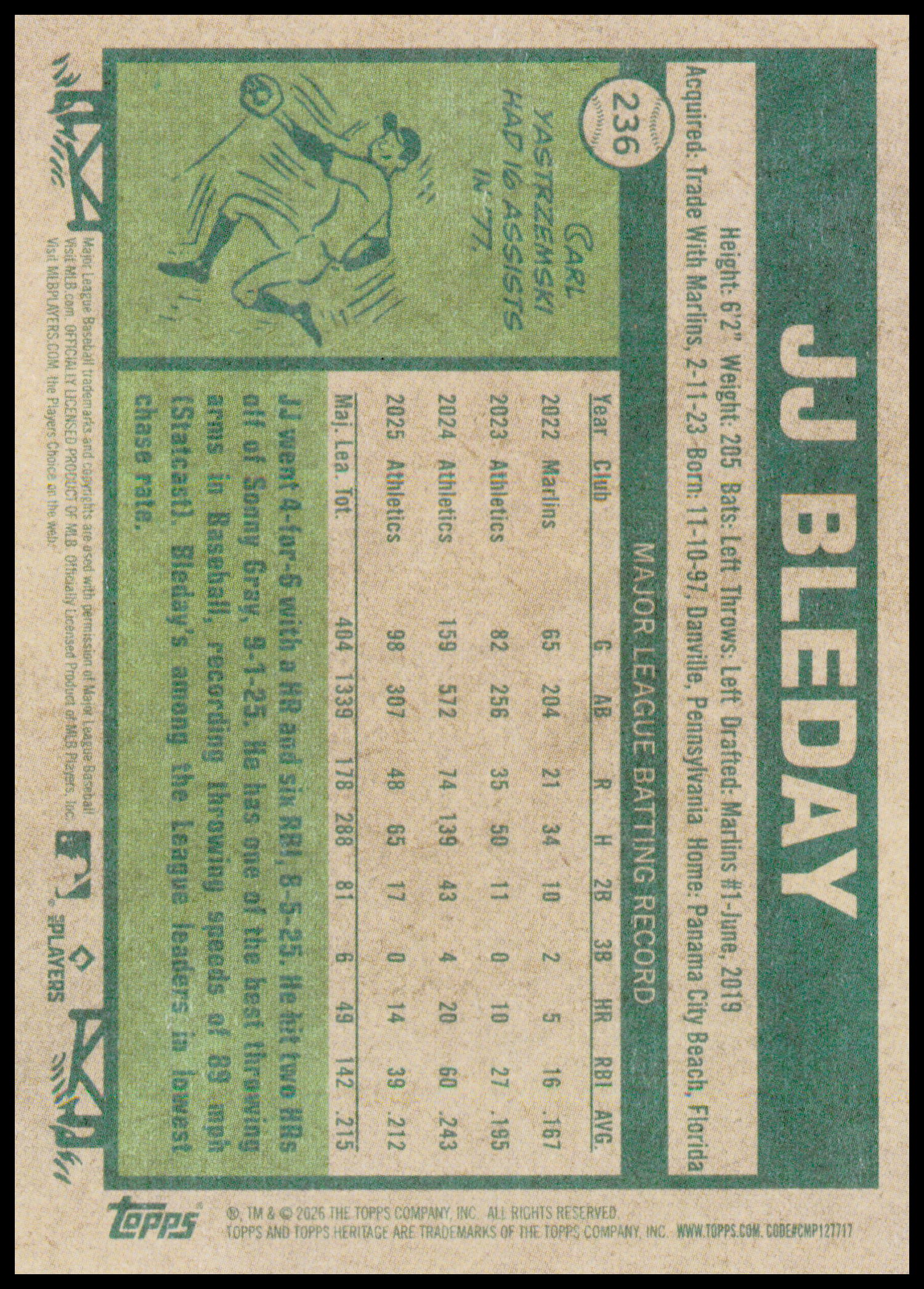 2026 Topps Heritage JJ Bleday Card