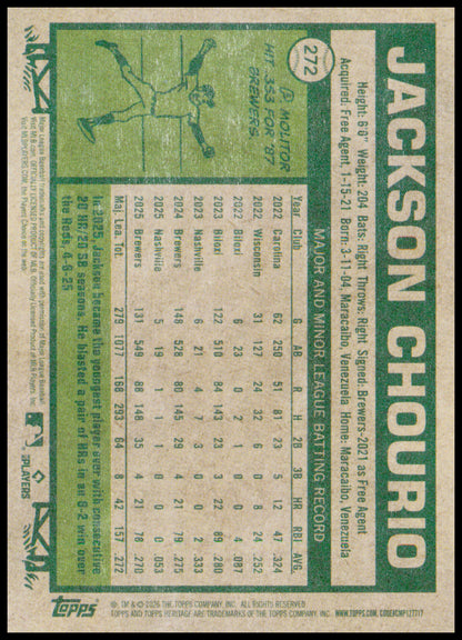 2026 Topps Heritage Jackson Chourio Card