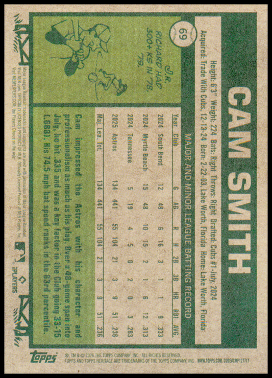 2026 Topps Heritage Cam Smith Card