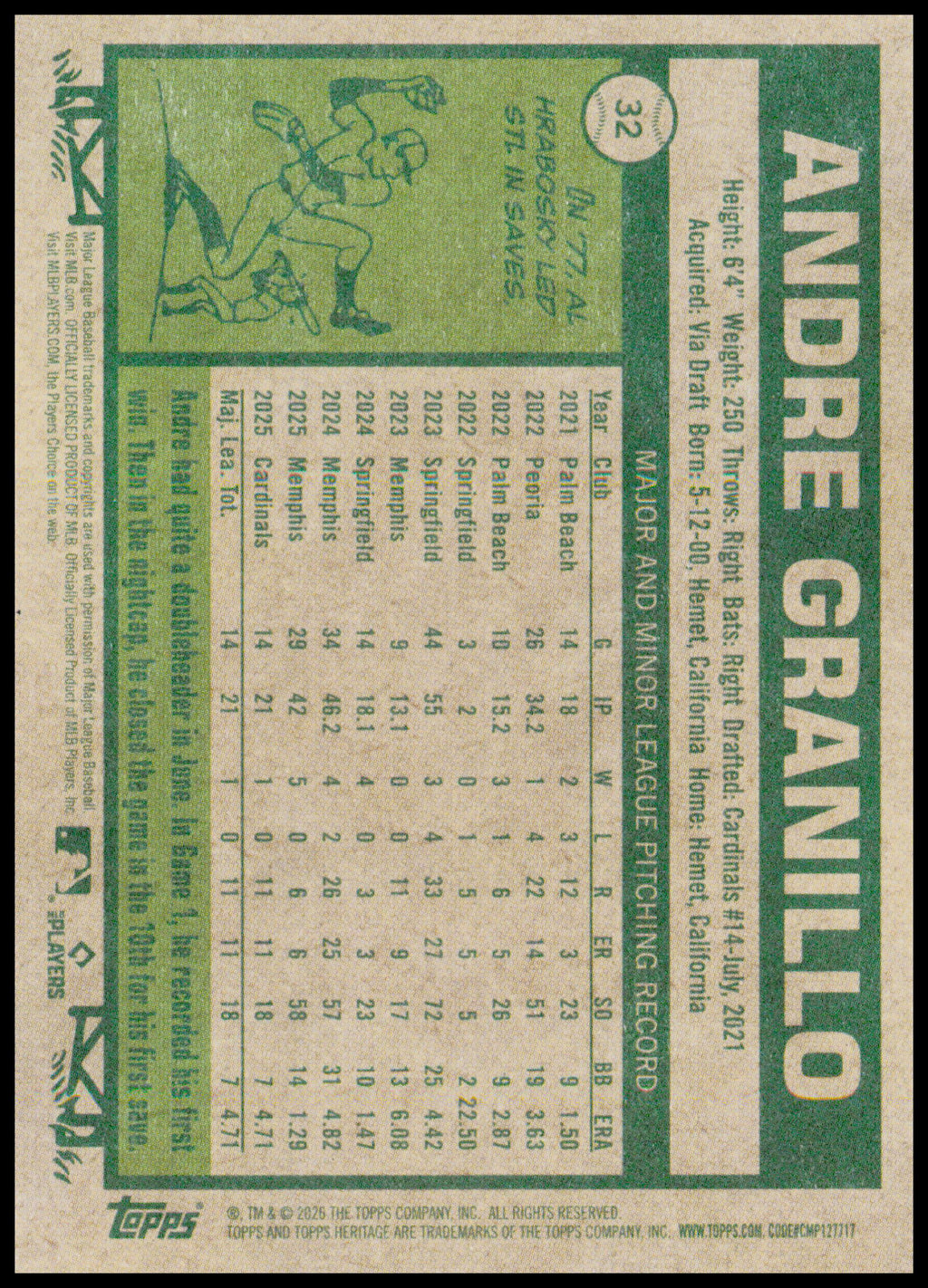 2026 Topps Heritage Andre Granillo Card RC RC