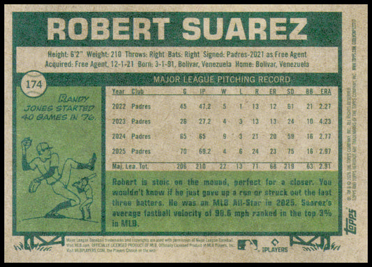 2026 Topps Heritage Robert Suarez Card San Diego Padres #174