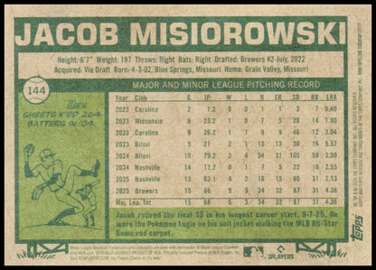 2026 Topps Heritage Jacob Misiorowski Card RC RC