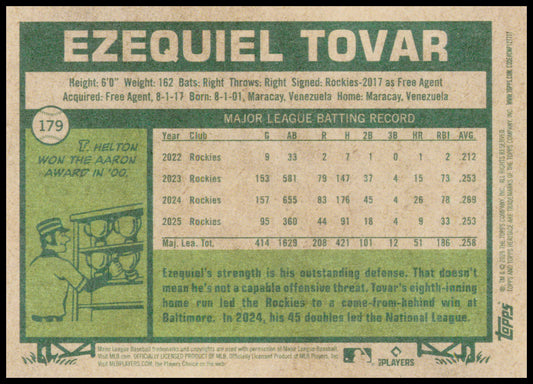 2026 Topps Heritage Ezequiel Tovar Card