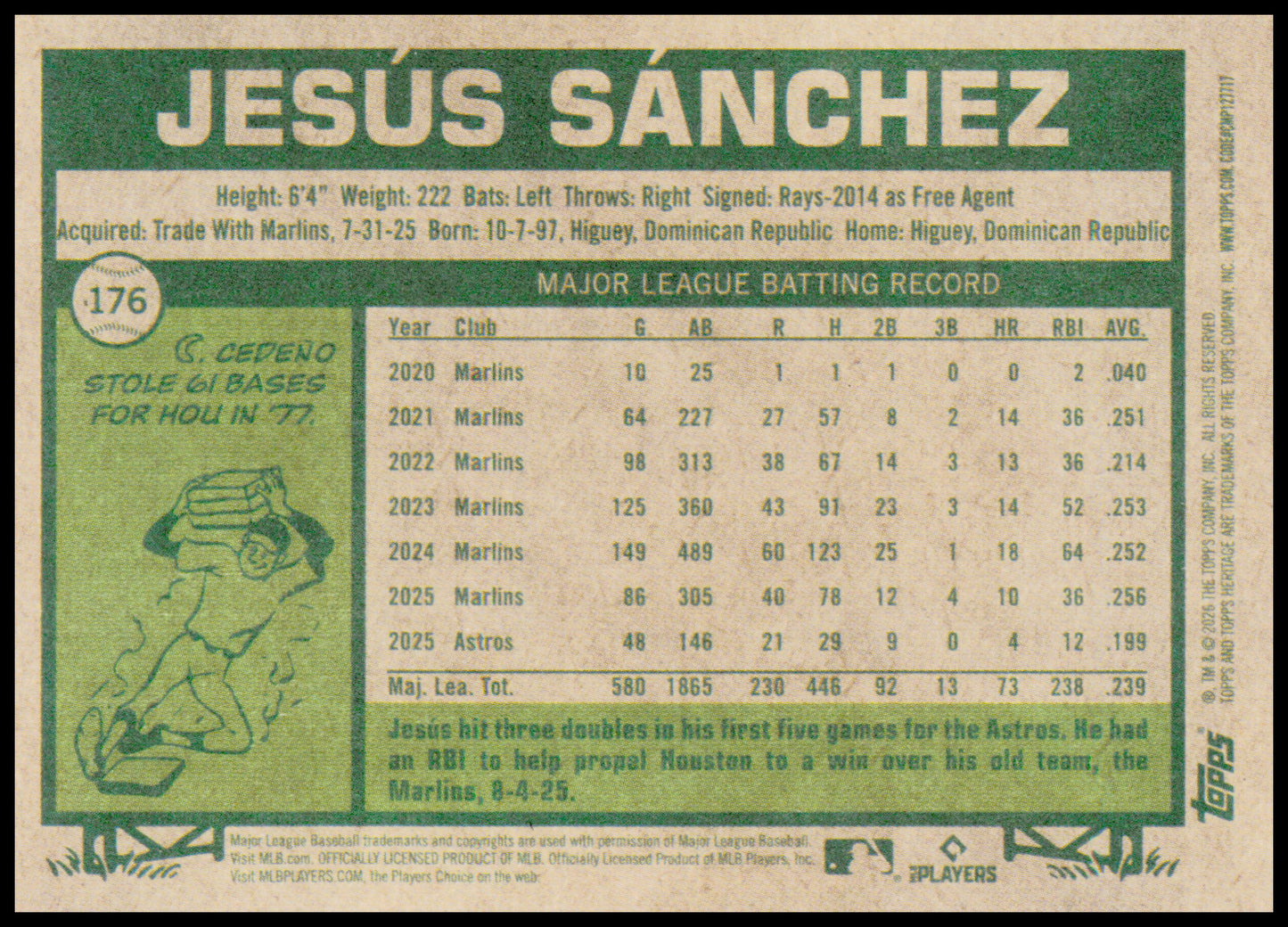 2026 Topps Heritage Jesús Sánchez Card