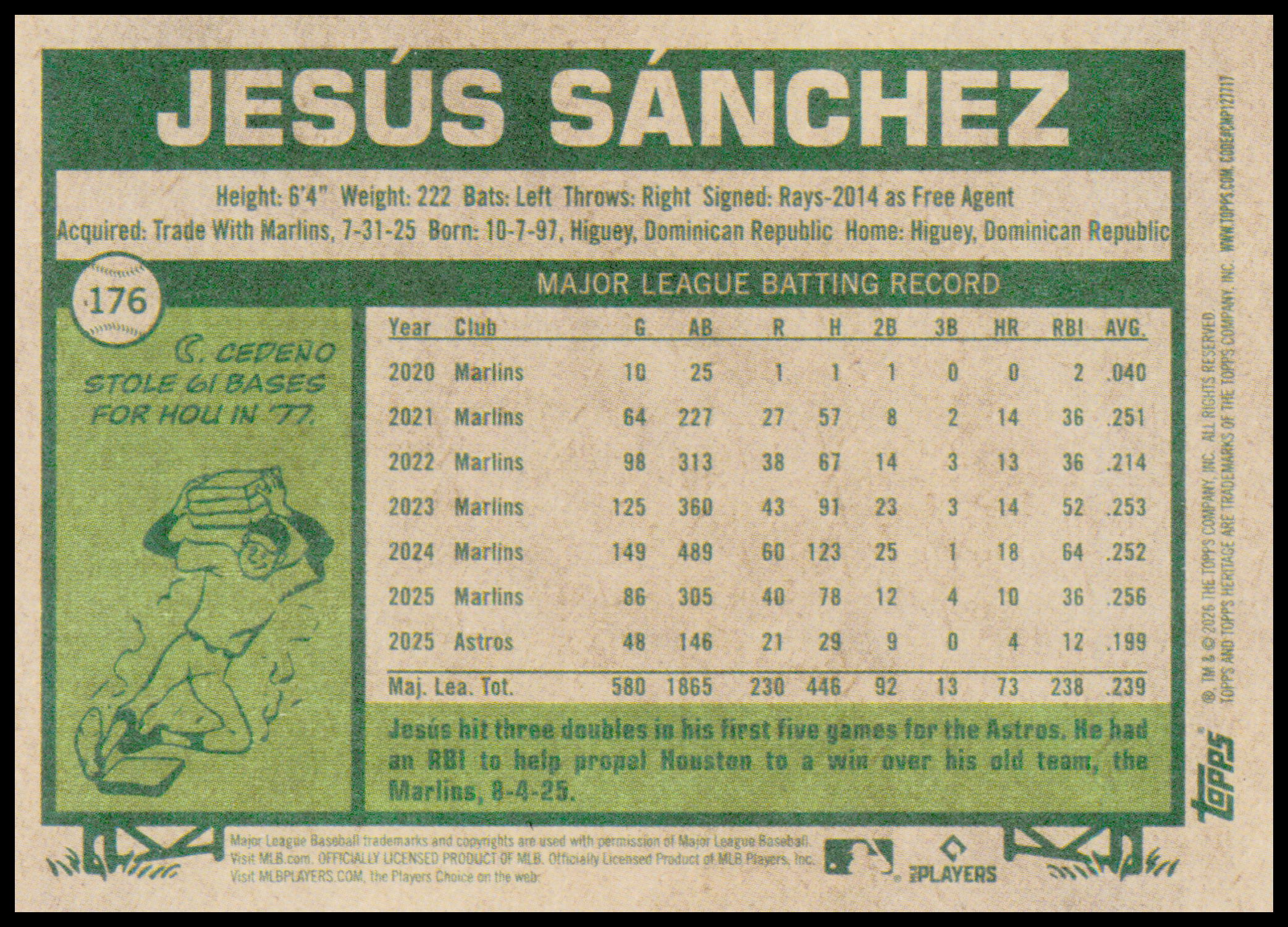 2026 Topps Heritage Jesús Sánchez Card