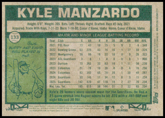 2026 Topps Heritage Kyle Manzardo Card Cleveland Guardians #133