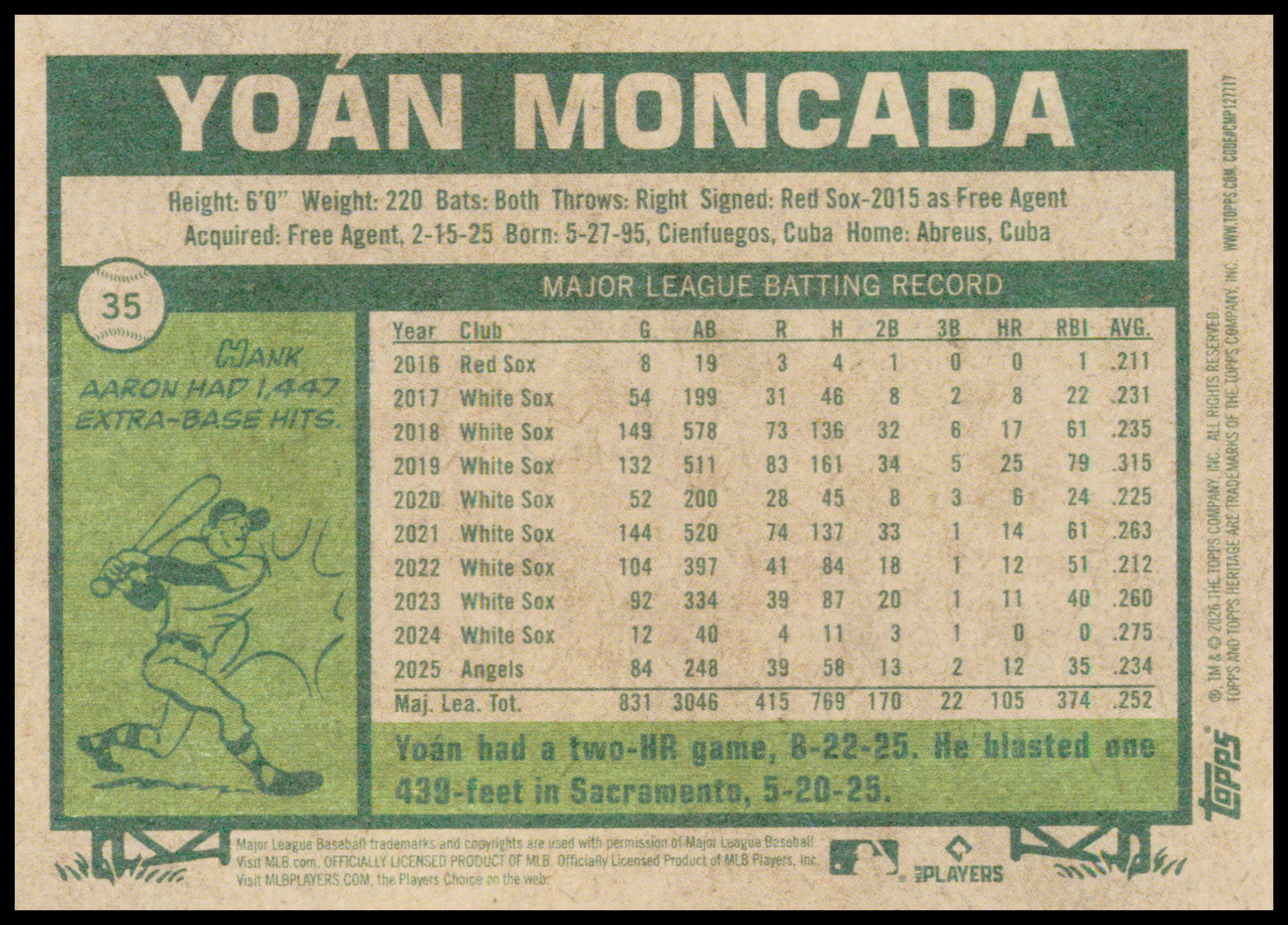 2026 Topps Heritage Yoan Moncada #35 Los Angeles Angels 3B 1977 Design