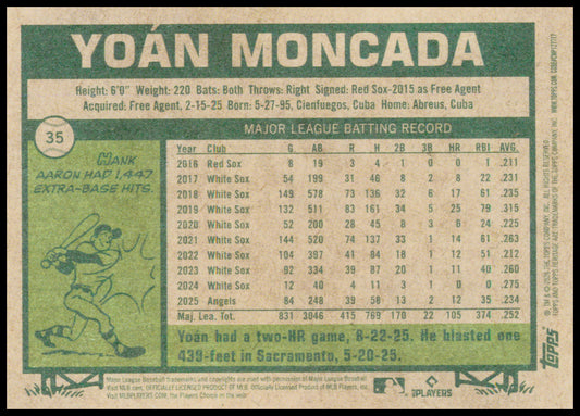 2026 Topps Heritage Yoan Moncada #35 Los Angeles Angels 3B 1977 Design