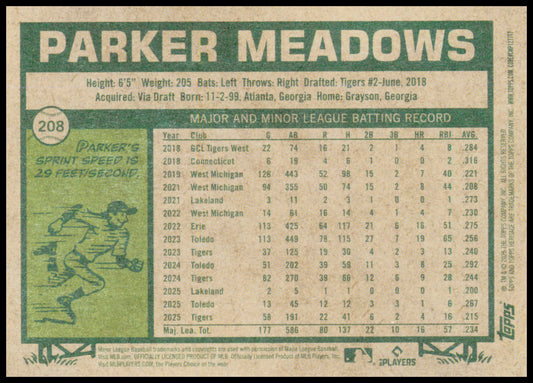 2026 Topps Heritage Parker Meadows Card Detroit Tigers #208