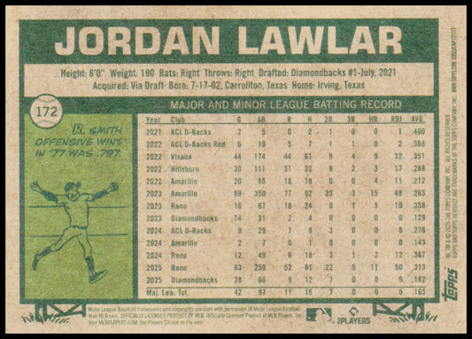 2026 Topps Heritage Jordan Lawlar #172 Arizona Diamondbacks SS Shortstop