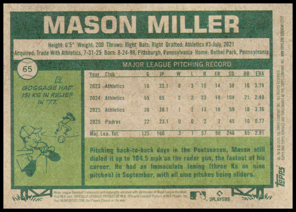 2026 Topps Heritage Mason Miller Card