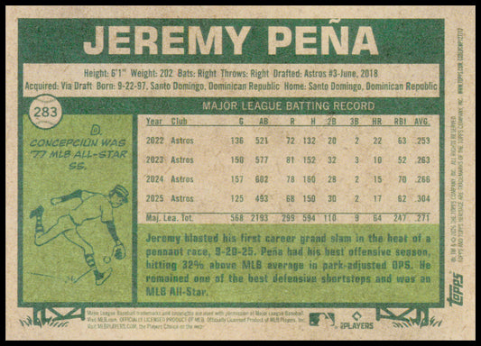 2026 Topps Heritage Jeremy Pena #283 Houston Astros SS Shortstop 1977 Design