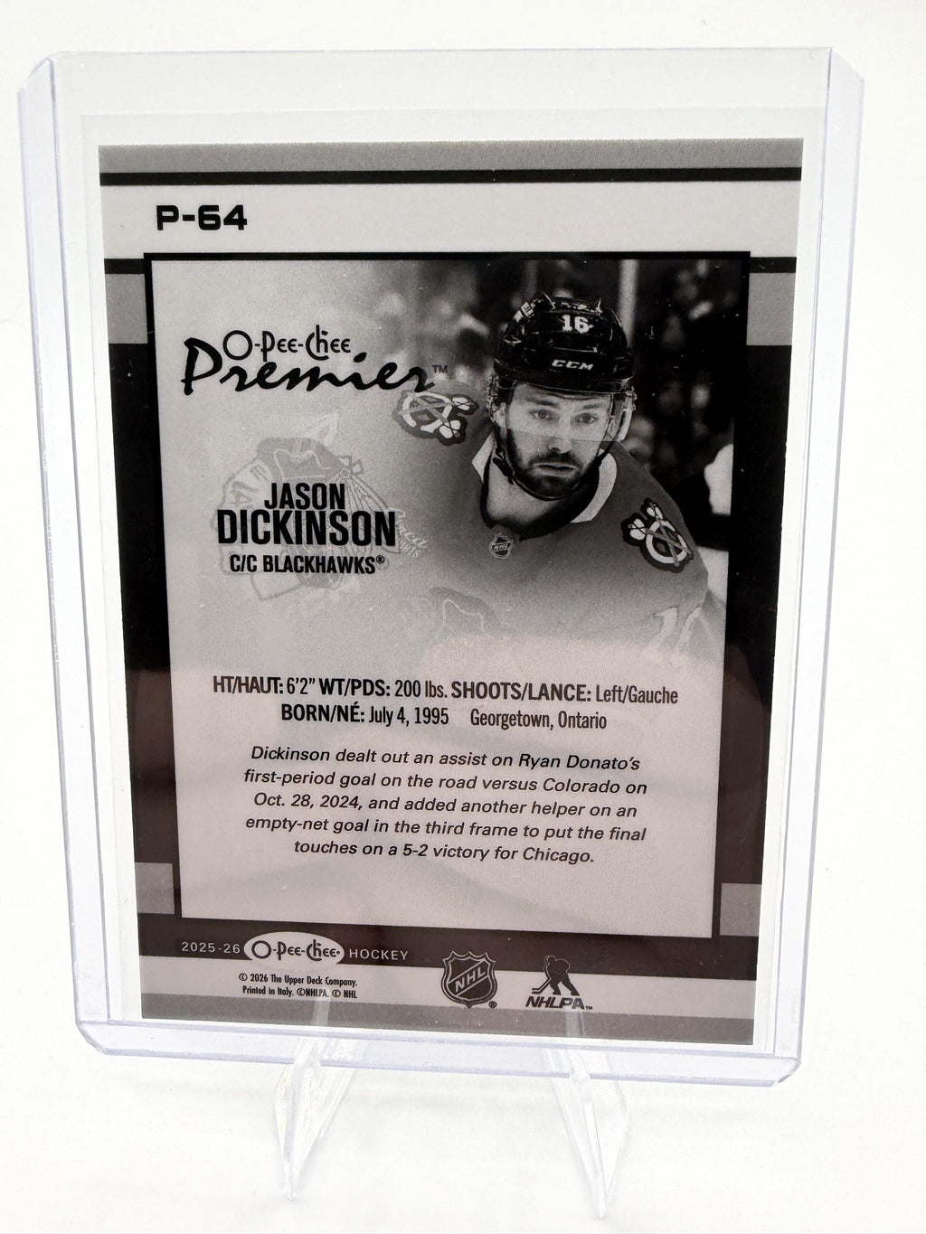 2025-26 O-Pee-Chee Premier Jason Dickinson #P-64 Chicago Blackhawks Rainbow Foil