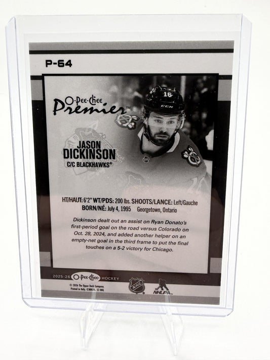 2025-26 O-Pee-Chee Premier Jason Dickinson #P-64 Chicago Blackhawks Rainbow Foil