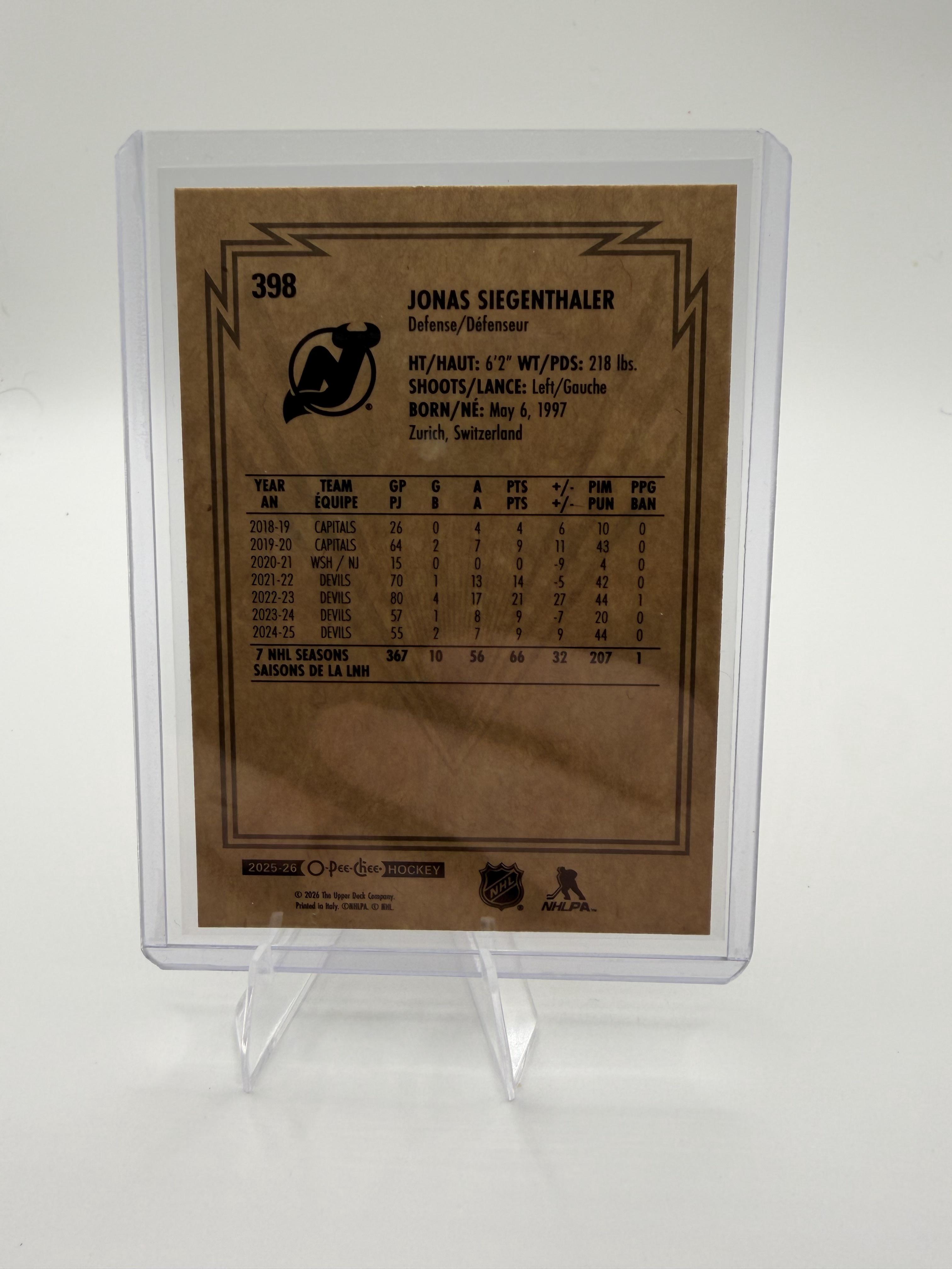 2025-26 O-Pee-Chee Jonas Siegenthaler Card Retro