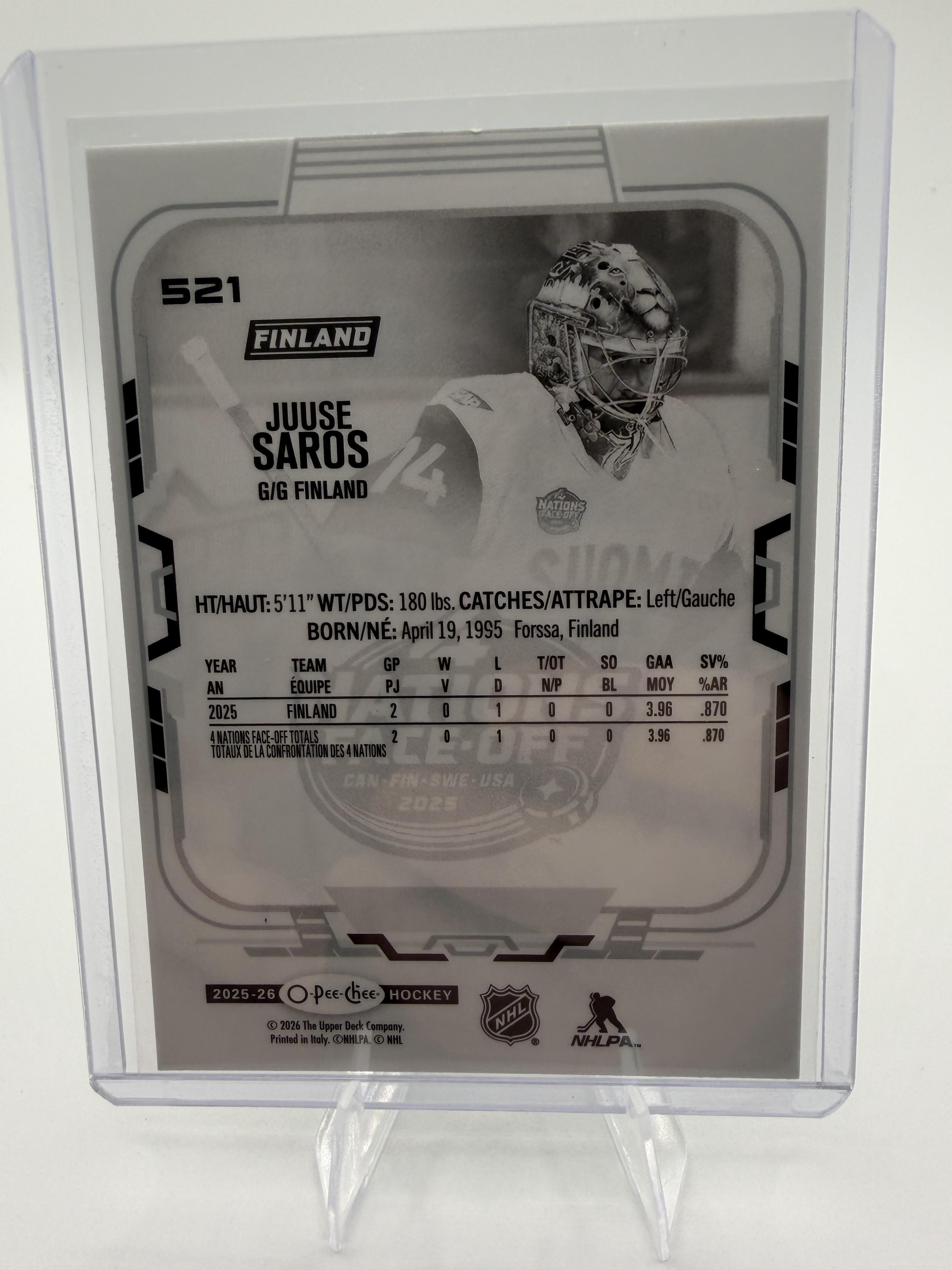 2025-26 O-Pee-Chee Juuse Saros Card