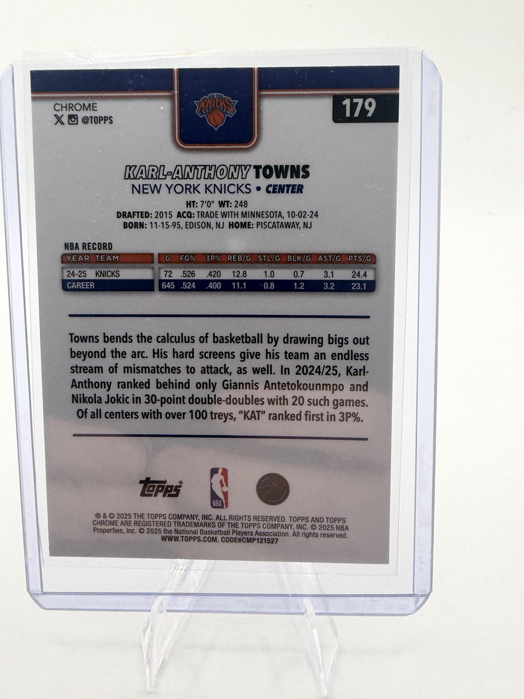 2025-26 Topps Chrome Karl-Anthony Towns Card Red White and Blue Refractor