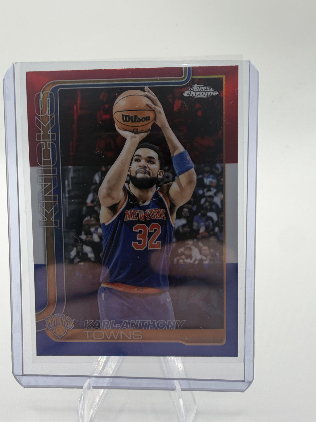 2025-26 Topps Chrome Karl-Anthony Towns Card Red White and Blue Refractor