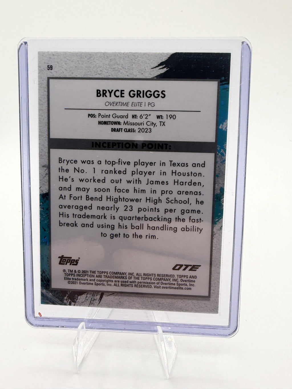 2021-22 Topps Inception Bryce Griggs Yellow Parallel RC Rookie /150 OTE #59 Card