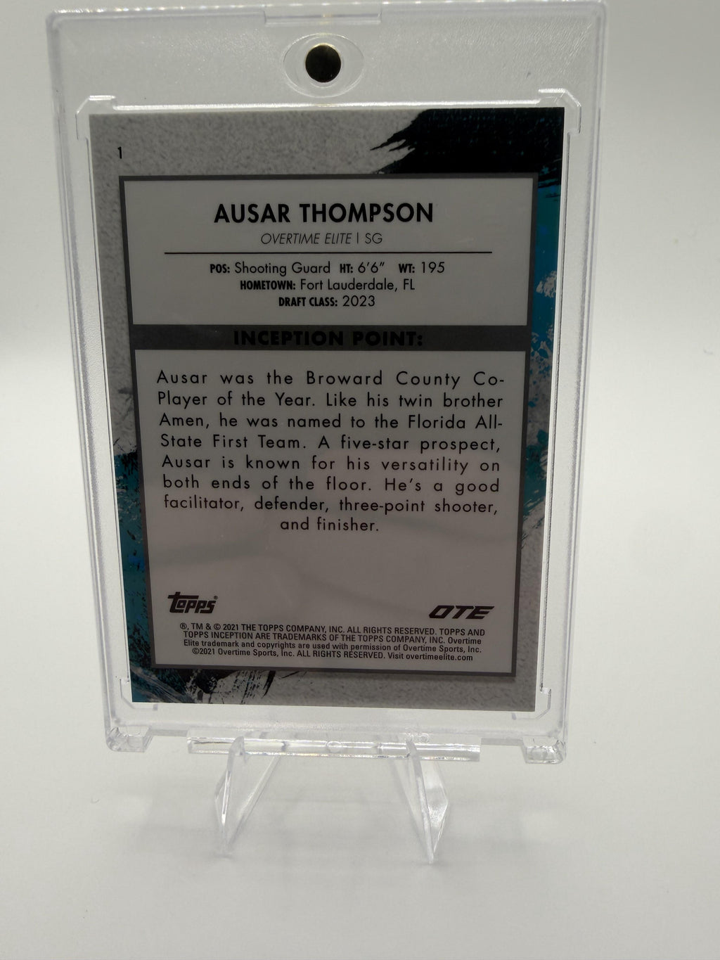 2021-22 Topps Inception Overtime Elite Ausar Thompson Card SN Blue SN