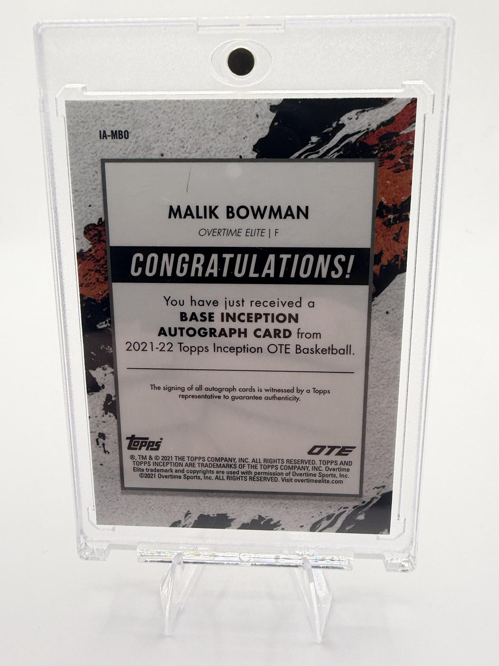 2021-22 Topps Inception Malik Bowman OTE On-Card Auto Rookie RC /200 #IA-MBO