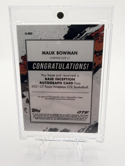 2021-22 Topps Inception Malik Bowman OTE On-Card Auto Rookie RC /200 #IA-MBO