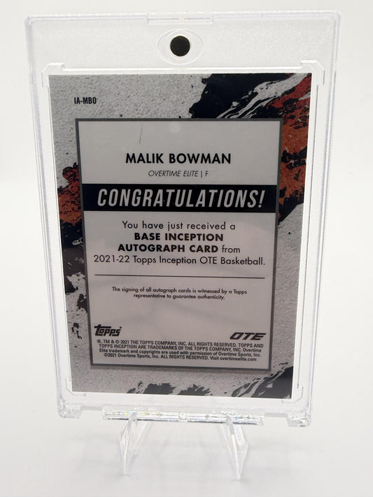 2021-22 Topps Inception Malik Bowman OTE On-Card Auto Rookie RC /200 #IA-MBO