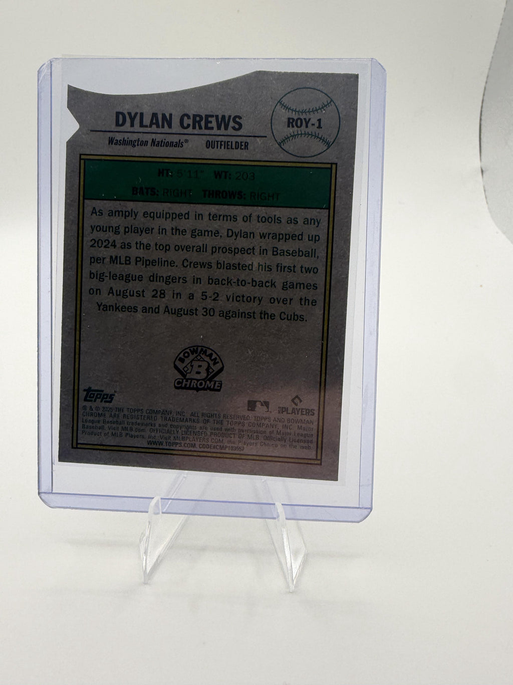 2025 Bowman Chrome Dylan Crews Rookie of the Year Favorites Mojo Refractor ROY-1