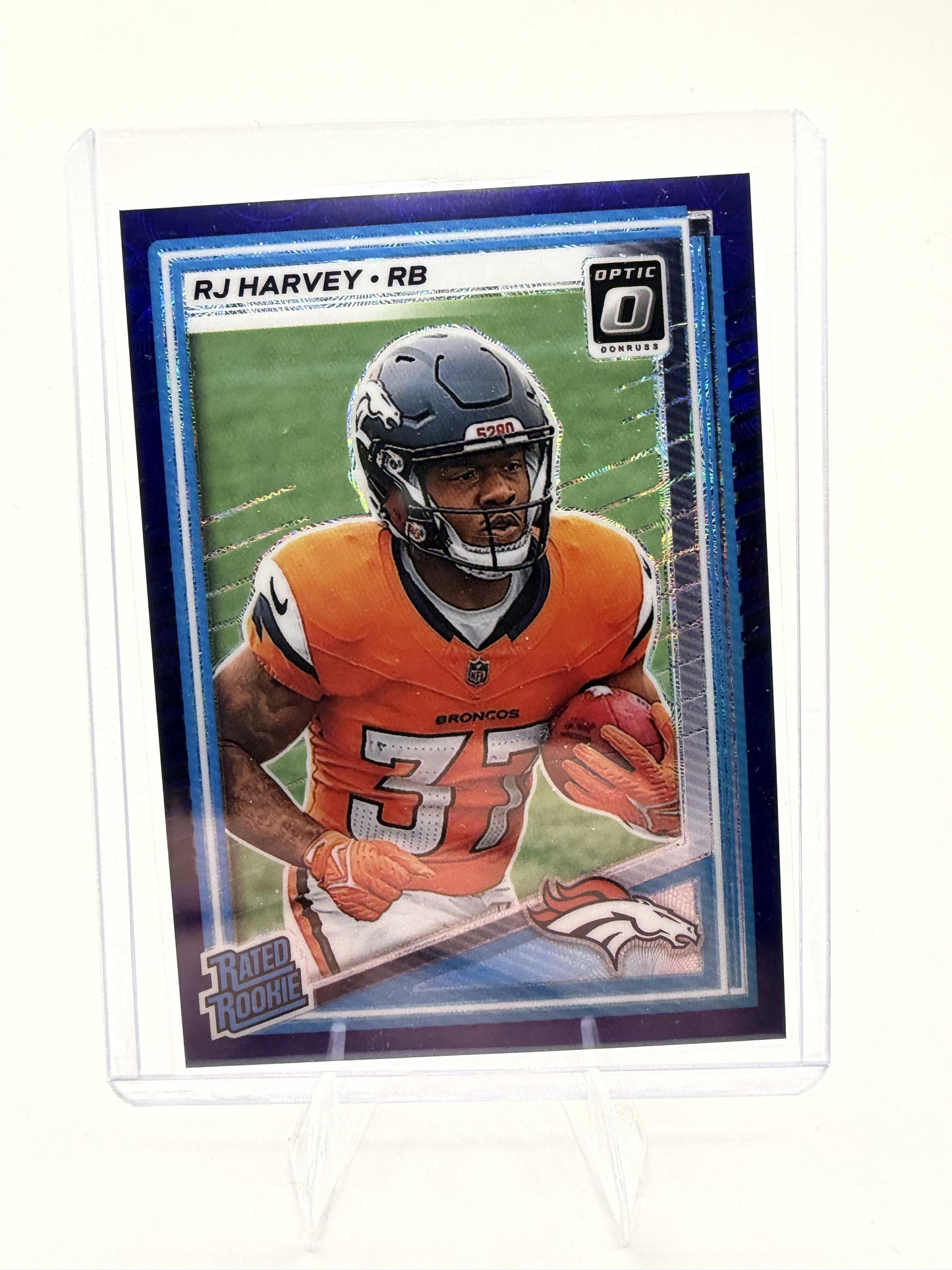 2025 Donruss Optic RJ HARVEY BLUE HYPER #208 Broncos RATED ROOKIE RC MEGA SP