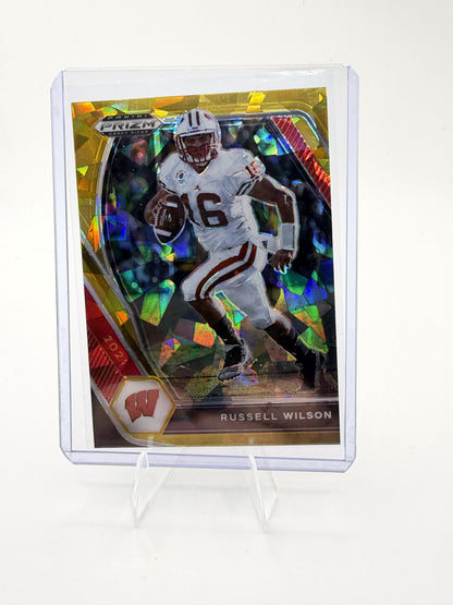 2021 Panini Prizm Draft Picks Collegiate #8 Russell Wilson Gold Ice