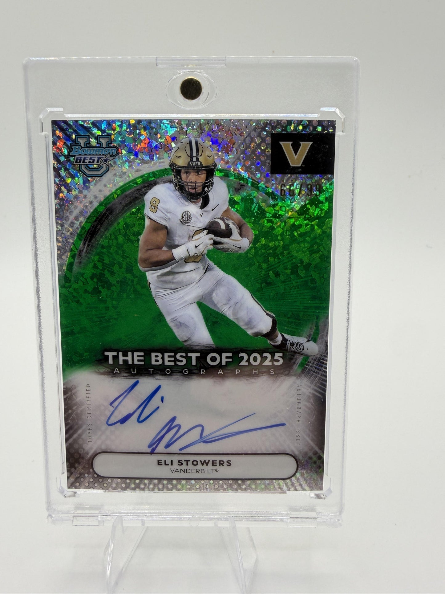 2025 Bowman Best ELI STOWERS GREEN MINI-DIAMOND AUTO /99 Vanderbilt RC #BOA-ES