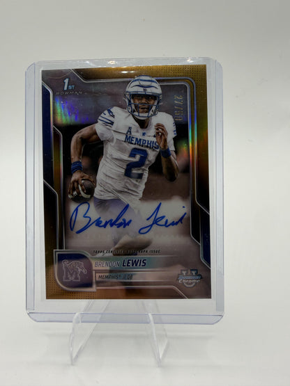 2025 Bowman Chrome BRENDON LEWIS GOLD REFRACTOR AUTO /50 1st Memphis QB #BCA-BL