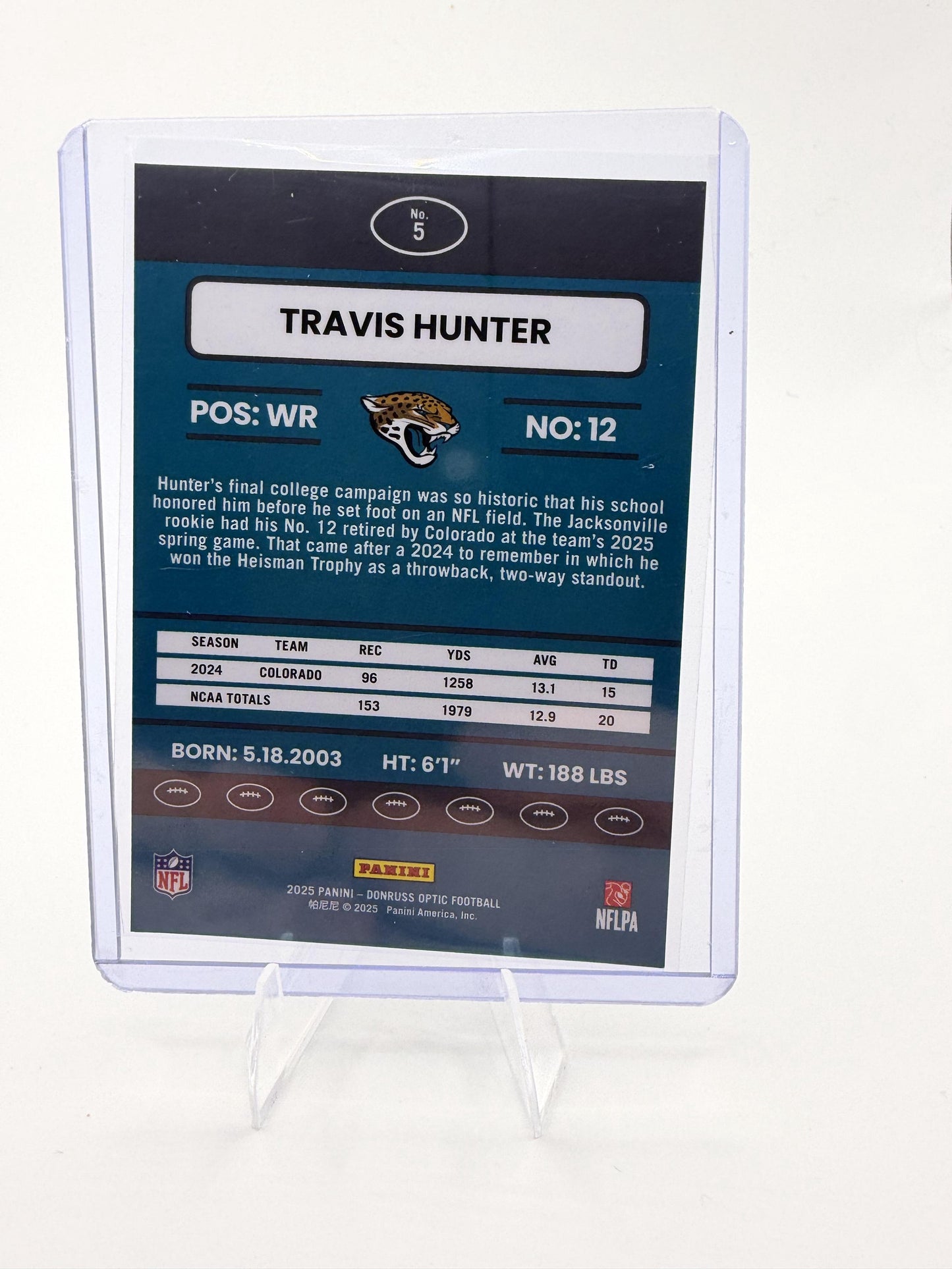 2025 Donruss Optic TRAVIS HUNTER 2015 RETRO ROOKIE #5 Jaguars RC INSERT