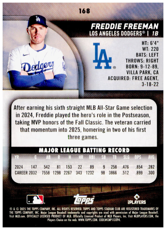 2025 Stadium Club Freddie Freeman Card #168