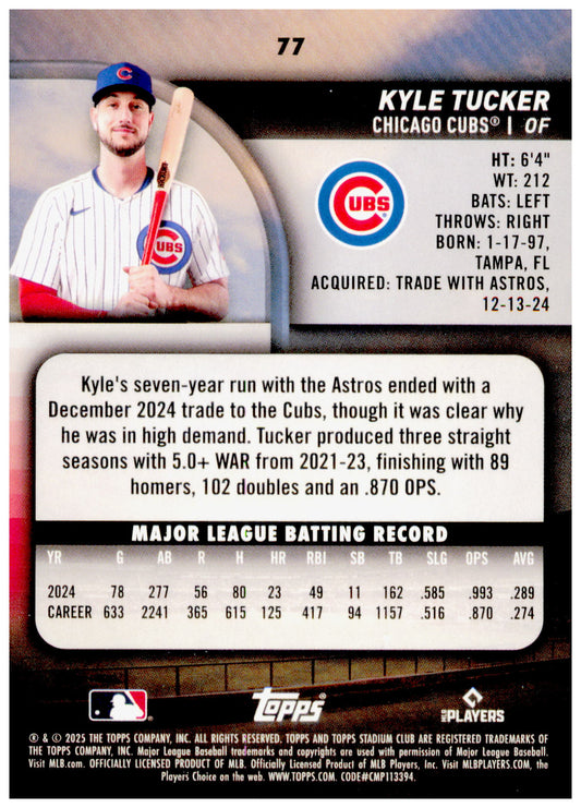 2025 Stadium Club Kyle Tucker Card Chicago Cubs #77