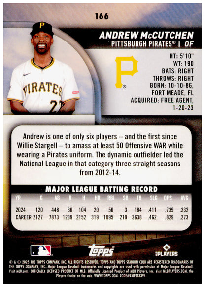 2025 Stadium Club Andrew McCutchen Card Pittsburgh Pirates #166