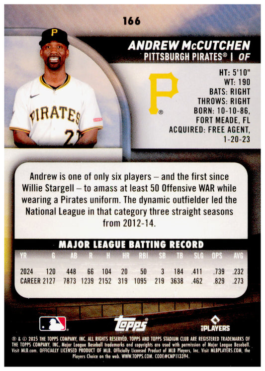 2025 Stadium Club Andrew McCutchen Card Pittsburgh Pirates #166