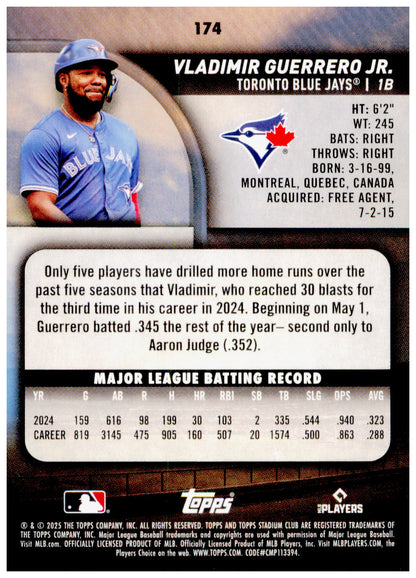 2025 Stadium Club Vladimir Guerrero Jr. Card Toronto Blue Jays #174