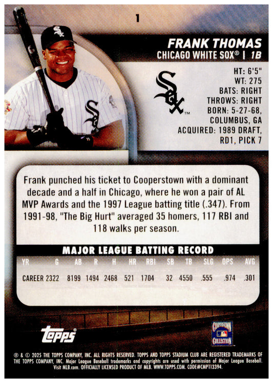 2025 Stadium Club Frank Thomas Card Chicago White Sox #1