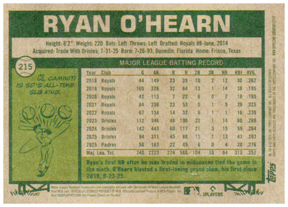 2026 Topps Heritage Ryan O'Hearn Card San Diego Padres #215