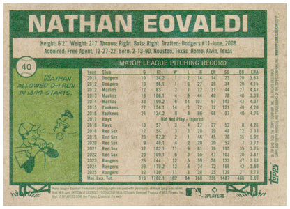 2026 Topps Heritage Nathan Eovaldi Card Texas Rangers #40