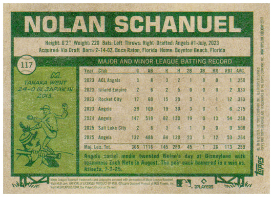 2026 Topps Heritage Nolan Schanuel Card Los Angeles Angels #117