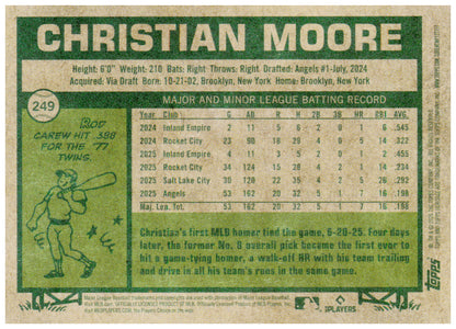 2026 Topps Heritage Christian Moore Card RC Los Angeles Angels #249