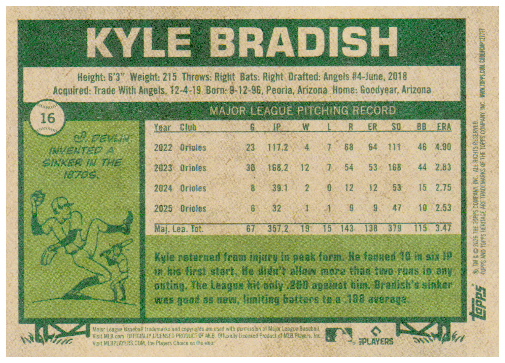 2026 Topps Heritage Kyle Bradish Card Baltimore Orioles #16