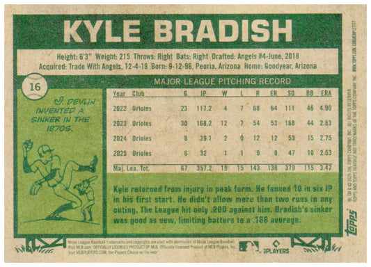 2026 Topps Heritage Kyle Bradish Card Baltimore Orioles #16