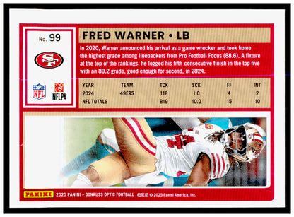 2025 Donruss Optic Fred Warner Card San Francisco 49ers #99