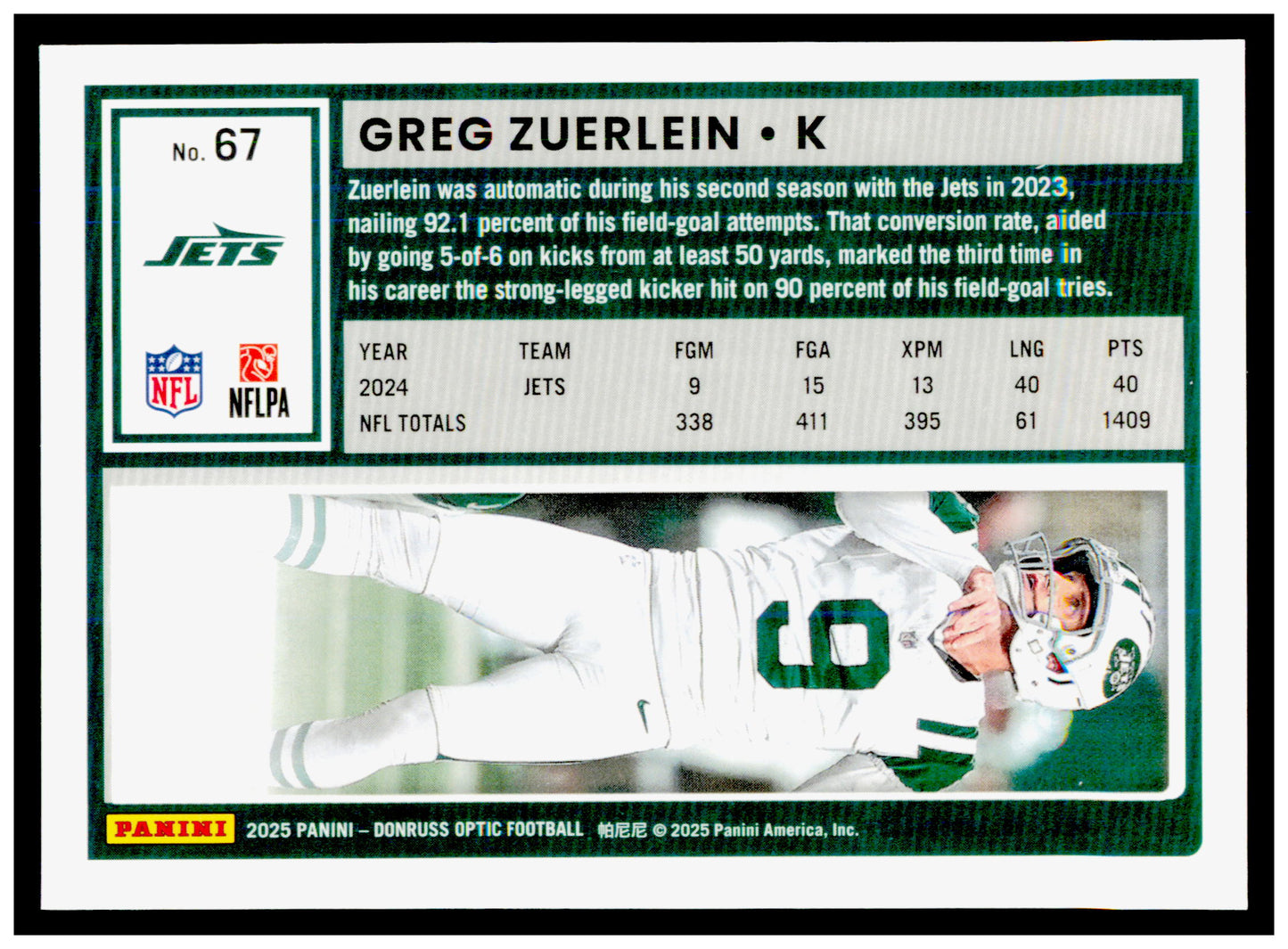 2025 Donruss Optic Greg Zuerlein Card New York Jets #67