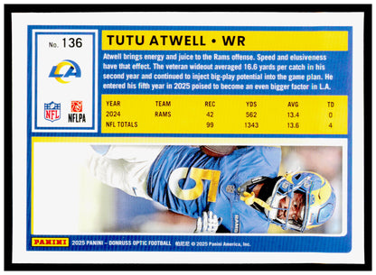 2025 Donruss Optic Tutu Atwell Card Los Angeles Rams #136